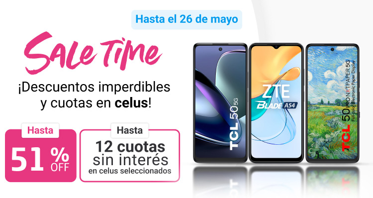 Aprovechá Sale Time hasta un 51% de descuento y hasta 12 cuotas sin interés.