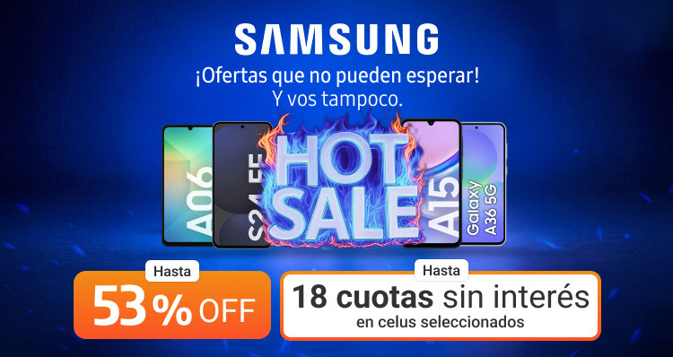 ¡Ofertas que no pueden esperar! Y vos tampoco. Aprovechá hasta un 53% de descuento y 18 cuotas sin interés en tu celu nuevo Samsung.