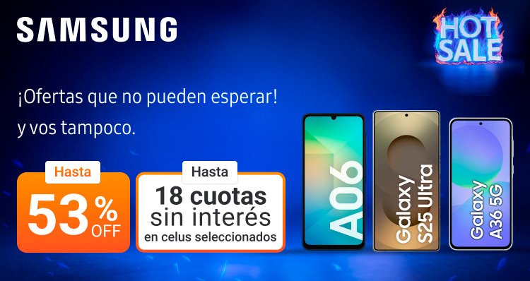 ¡Ofertas que no pueden esperar! Y vos tampoco. Aprovechá hasta un 53% de descuento y 18 cuotas sin interés en tu celu nuevo Samsung.