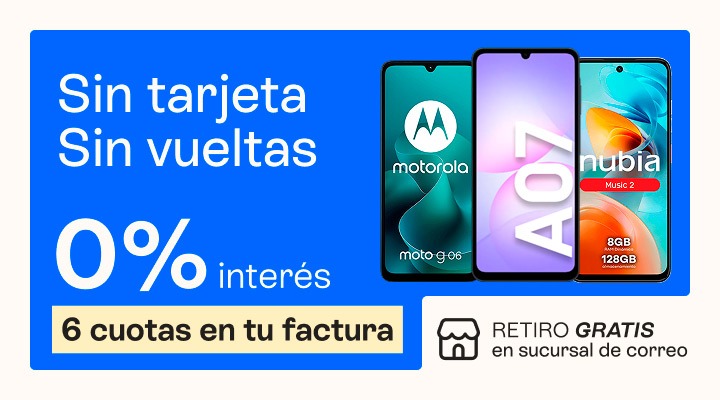 Sin tarjetas, sin vueltas. Compr&aacute; tu celu con cero porciento de interes y pagalo en 6 cuotas en tu factura
