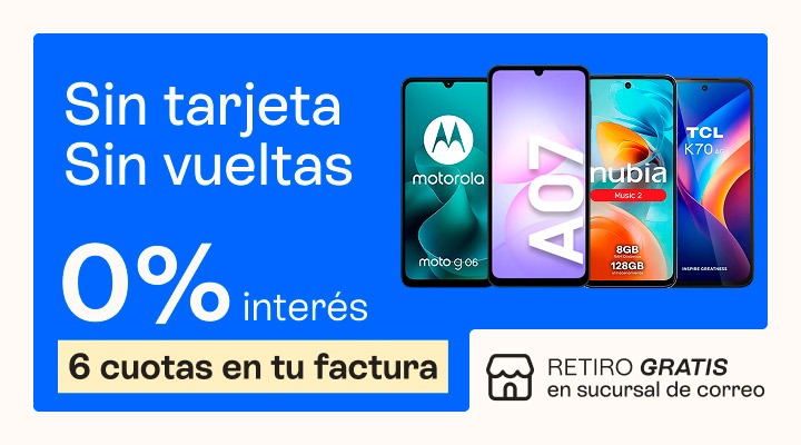 Sin tarjetas, sin vueltas. Compr&aacute; tu celu con cero porciento de interes y pagalo en 6 cuotas en tu factura
