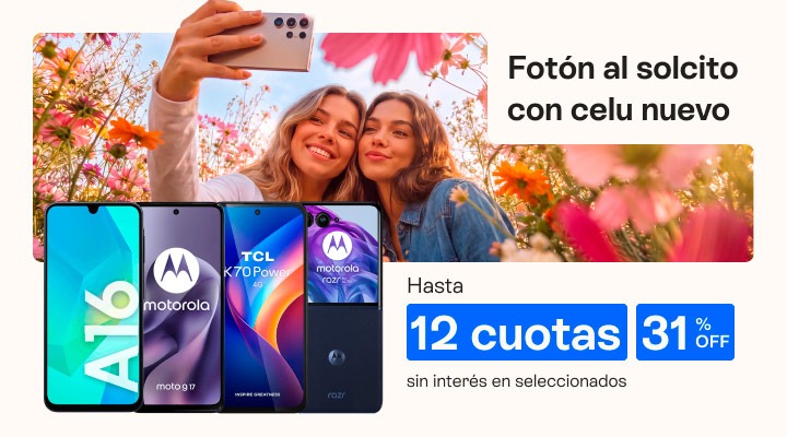 Fot&oacute;n al solcito con celu nuevo. Hasta 37 porciento de descuento y hasta 12 cuotas sin inter&eacute;s