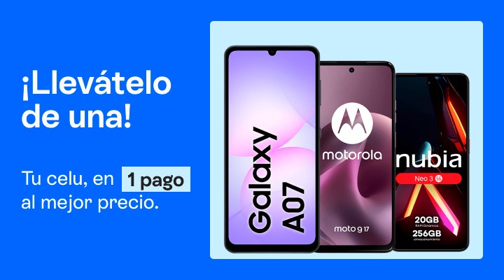 &iexcl;Llev&aacute;telo de una!Tu celu, en un pago
al mejor precio.